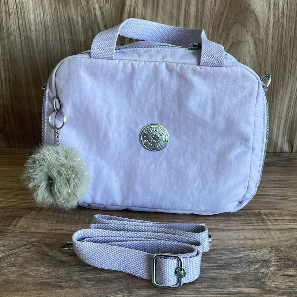 Kipling  Miyo Insulated Water Resistant Lavender Women's Bag with Pom Pom Charm - Picture 9 of 10